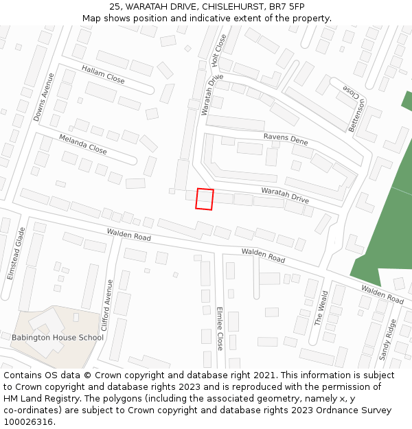 25, WARATAH DRIVE, CHISLEHURST, BR7 5FP: Location map and indicative extent of plot