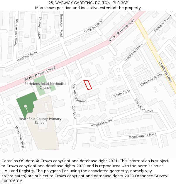 25, WARWICK GARDENS, BOLTON, BL3 3SP: Location map and indicative extent of plot