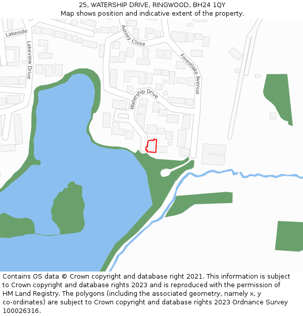 25, WATERSHIP DRIVE, RINGWOOD, BH24 1QY: Location map and indicative extent of plot