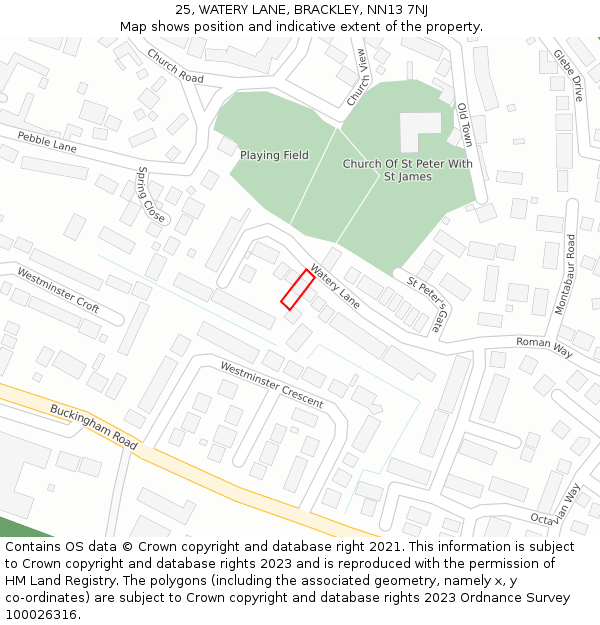 25, WATERY LANE, BRACKLEY, NN13 7NJ: Location map and indicative extent of plot