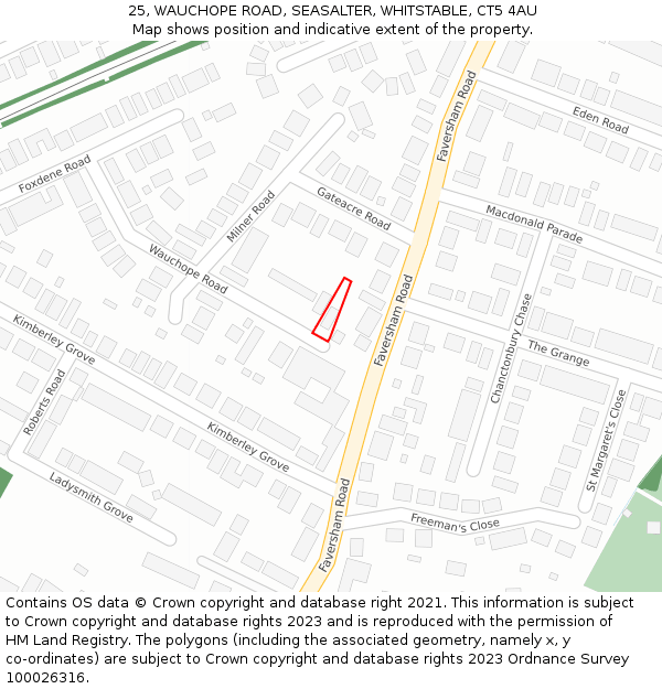 25, WAUCHOPE ROAD, SEASALTER, WHITSTABLE, CT5 4AU: Location map and indicative extent of plot