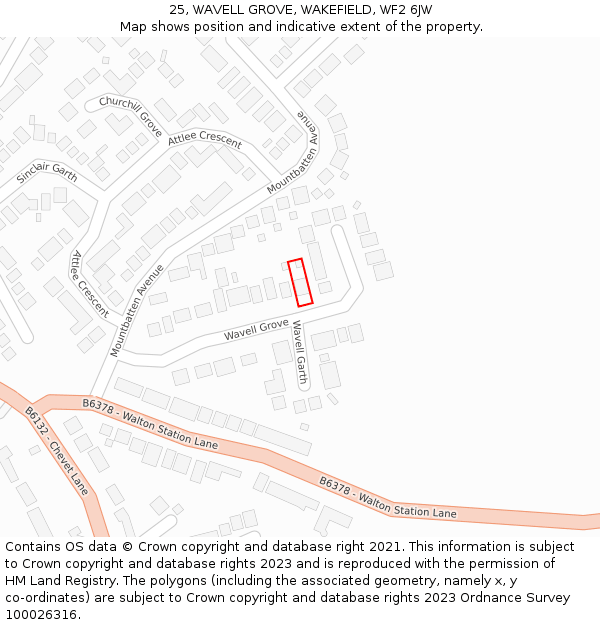 25, WAVELL GROVE, WAKEFIELD, WF2 6JW: Location map and indicative extent of plot
