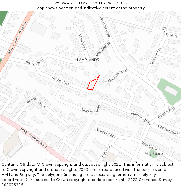 25, WAYNE CLOSE, BATLEY, WF17 0EU: Location map and indicative extent of plot