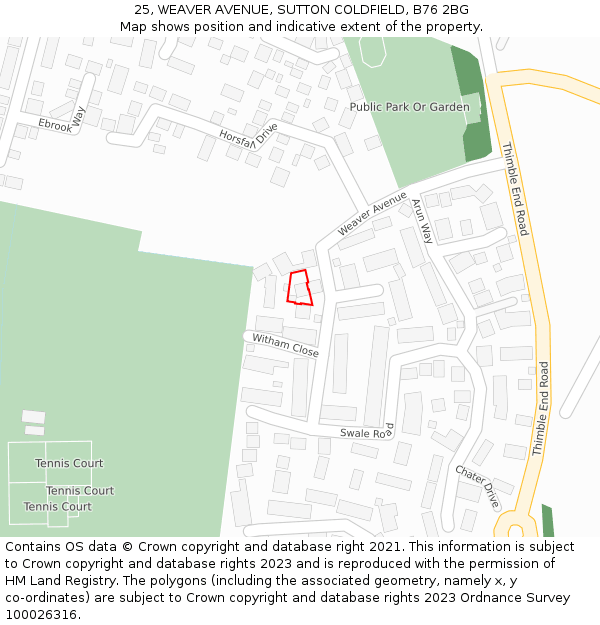 25, WEAVER AVENUE, SUTTON COLDFIELD, B76 2BG: Location map and indicative extent of plot