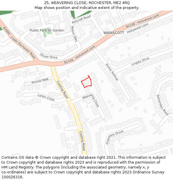 25, WEAVERING CLOSE, ROCHESTER, ME2 4RQ: Location map and indicative extent of plot