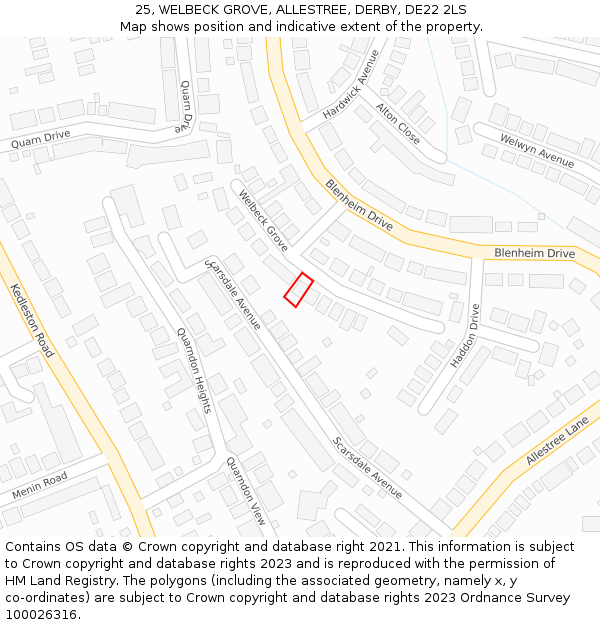25, WELBECK GROVE, ALLESTREE, DERBY, DE22 2LS: Location map and indicative extent of plot