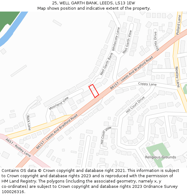 25, WELL GARTH BANK, LEEDS, LS13 1EW: Location map and indicative extent of plot
