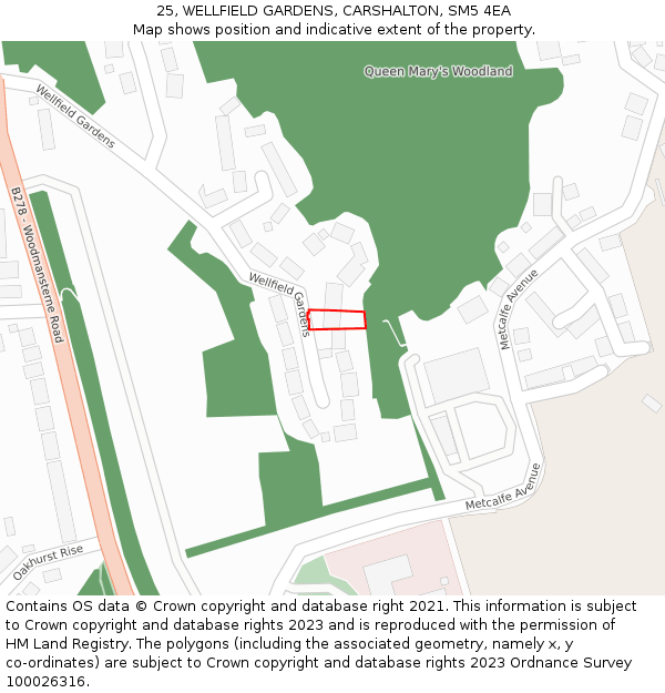 25, WELLFIELD GARDENS, CARSHALTON, SM5 4EA: Location map and indicative extent of plot