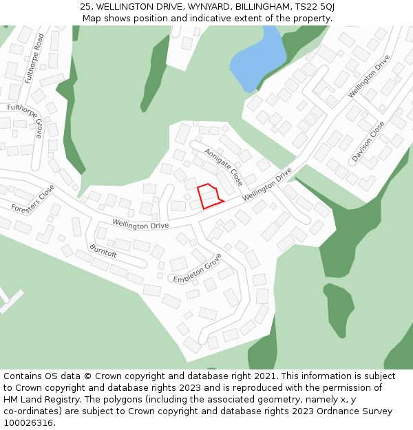 25, WELLINGTON DRIVE, WYNYARD, BILLINGHAM, TS22 5QJ: Location map and indicative extent of plot