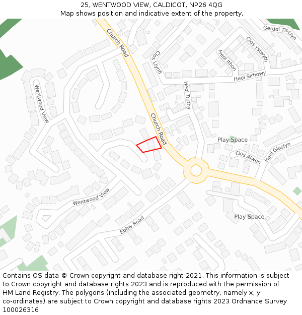 25, WENTWOOD VIEW, CALDICOT, NP26 4QG: Location map and indicative extent of plot