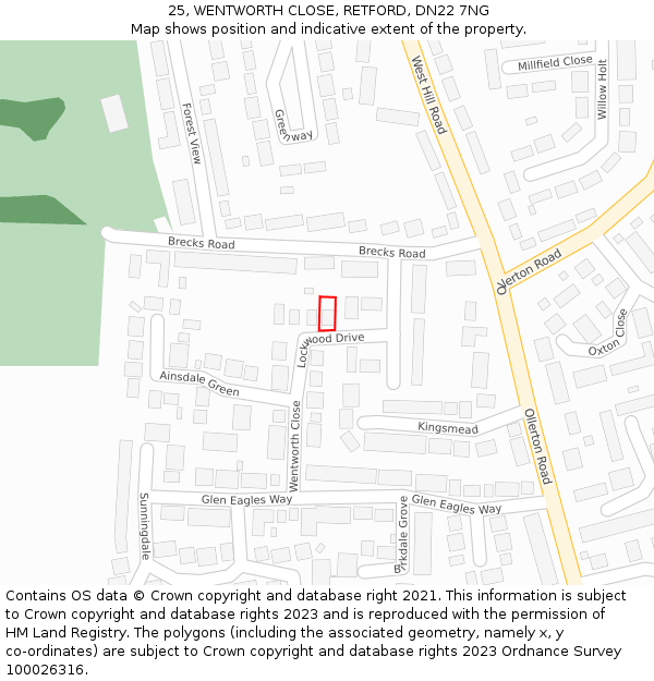 25, WENTWORTH CLOSE, RETFORD, DN22 7NG: Location map and indicative extent of plot