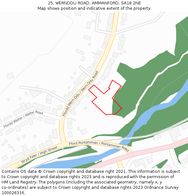 25, WERNDDU ROAD, AMMANFORD, SA18 2NE: Location map and indicative extent of plot