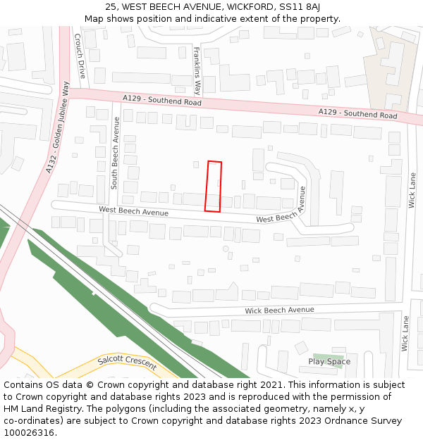 25, WEST BEECH AVENUE, WICKFORD, SS11 8AJ: Location map and indicative extent of plot