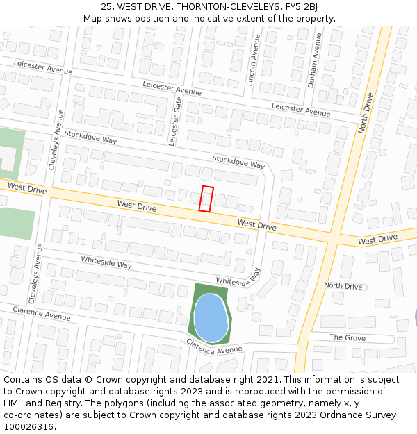25, WEST DRIVE, THORNTON-CLEVELEYS, FY5 2BJ: Location map and indicative extent of plot