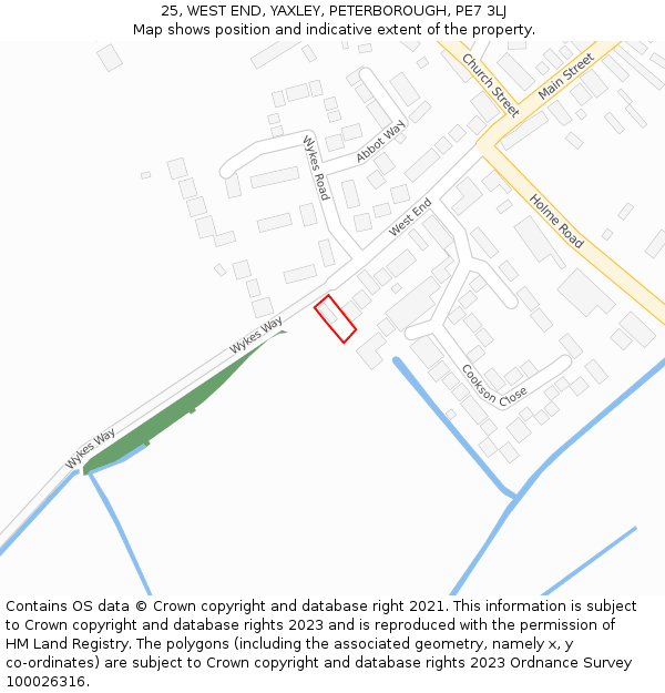 25, WEST END, YAXLEY, PETERBOROUGH, PE7 3LJ: Location map and indicative extent of plot