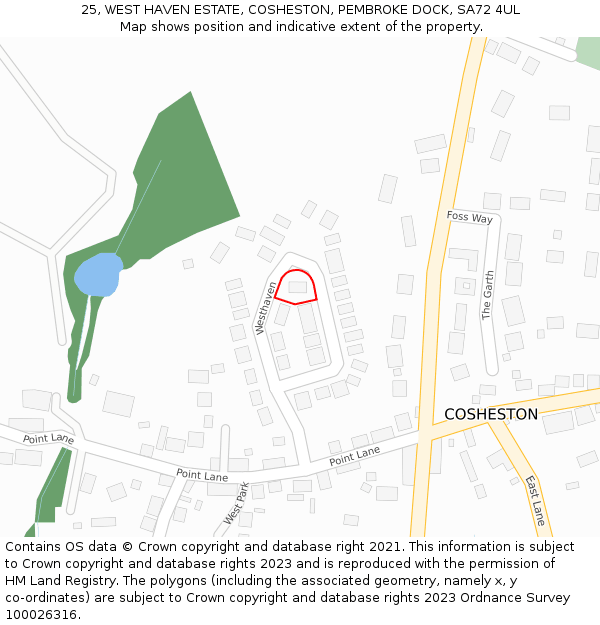 25, WEST HAVEN ESTATE, COSHESTON, PEMBROKE DOCK, SA72 4UL: Location map and indicative extent of plot