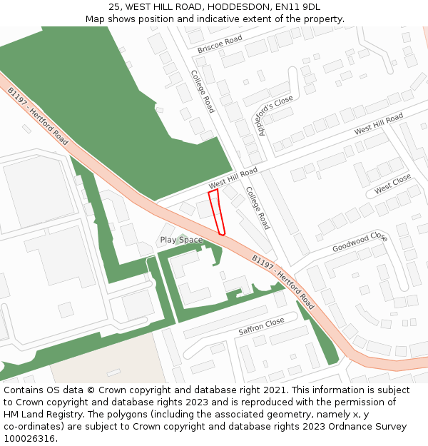 25, WEST HILL ROAD, HODDESDON, EN11 9DL: Location map and indicative extent of plot