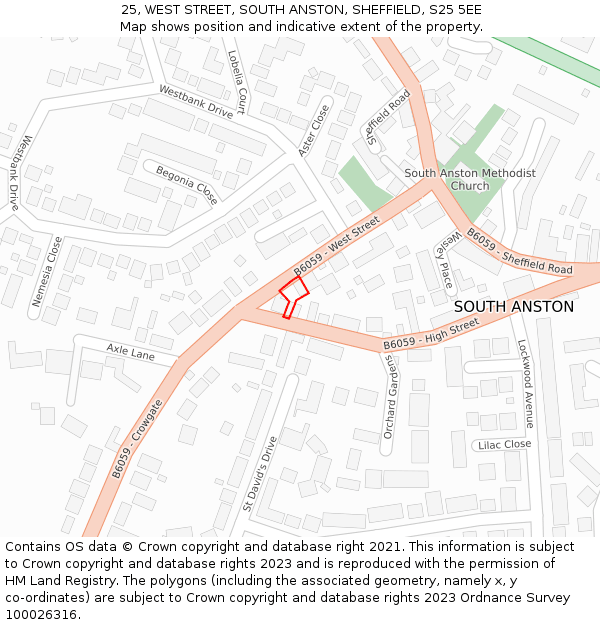 25, WEST STREET, SOUTH ANSTON, SHEFFIELD, S25 5EE: Location map and indicative extent of plot