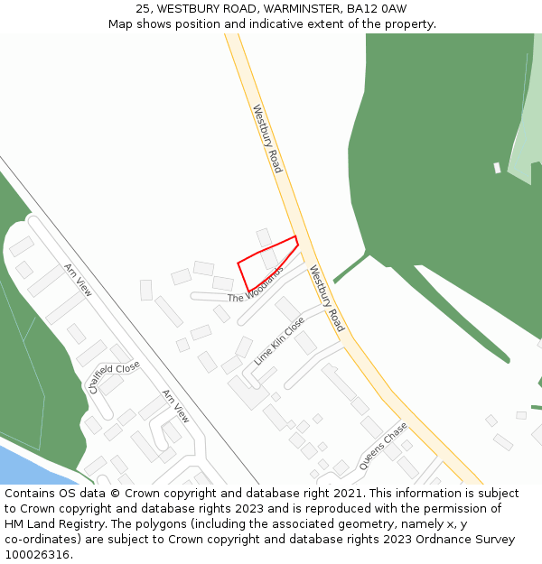 25, WESTBURY ROAD, WARMINSTER, BA12 0AW: Location map and indicative extent of plot