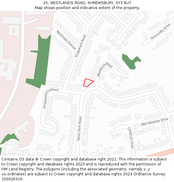 25, WESTLANDS ROAD, SHREWSBURY, SY3 8UT: Location map and indicative extent of plot