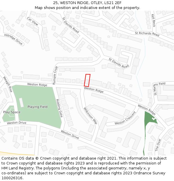 25, WESTON RIDGE, OTLEY, LS21 2EF: Location map and indicative extent of plot