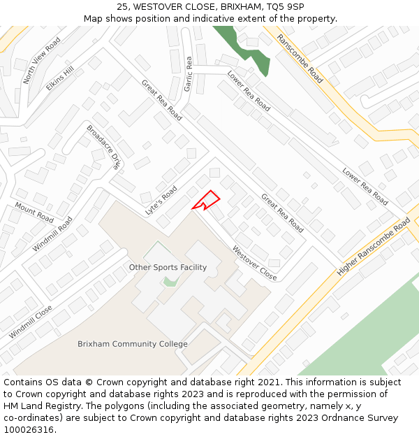 25, WESTOVER CLOSE, BRIXHAM, TQ5 9SP: Location map and indicative extent of plot