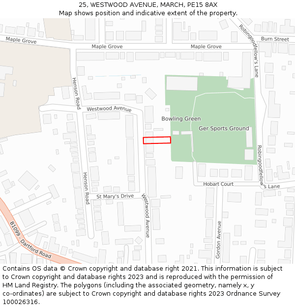 25, WESTWOOD AVENUE, MARCH, PE15 8AX: Location map and indicative extent of plot