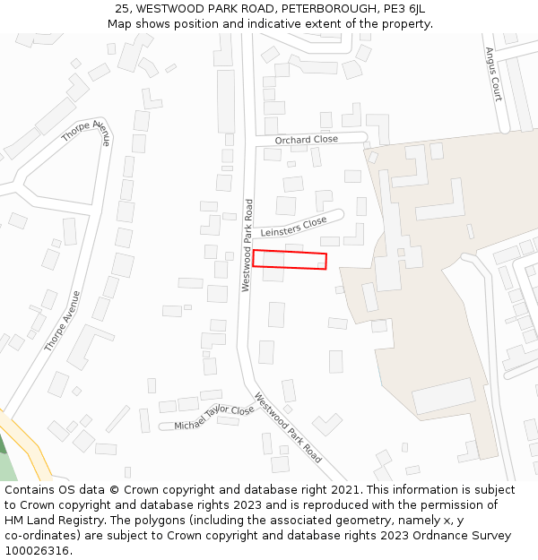 25, WESTWOOD PARK ROAD, PETERBOROUGH, PE3 6JL: Location map and indicative extent of plot
