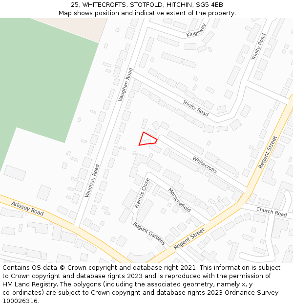25, WHITECROFTS, STOTFOLD, HITCHIN, SG5 4EB: Location map and indicative extent of plot