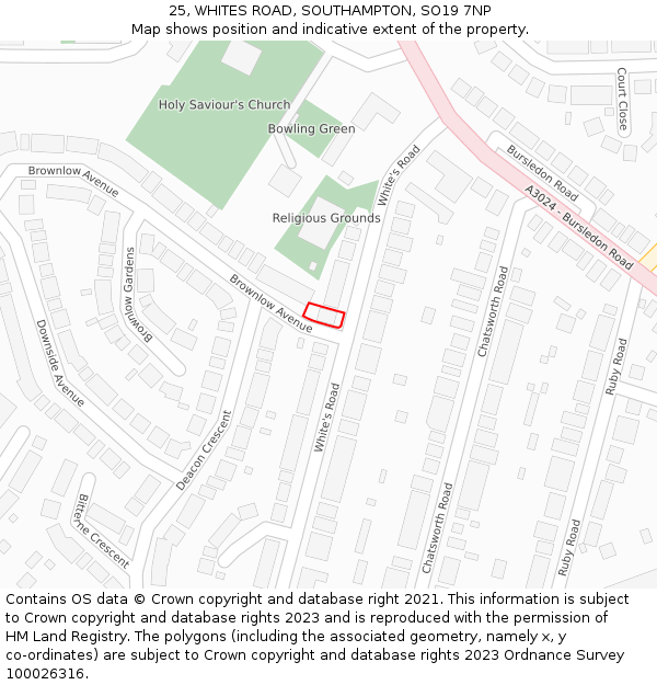 25, WHITES ROAD, SOUTHAMPTON, SO19 7NP: Location map and indicative extent of plot