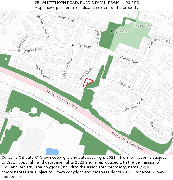 25, WHITETHORN ROAD, PURDIS FARM, IPSWICH, IP3 8SS: Location map and indicative extent of plot