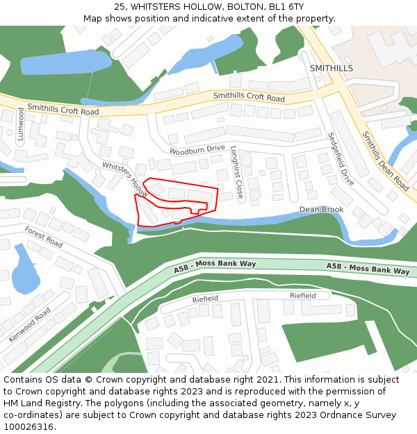25, WHITSTERS HOLLOW, BOLTON, BL1 6TY: Location map and indicative extent of plot