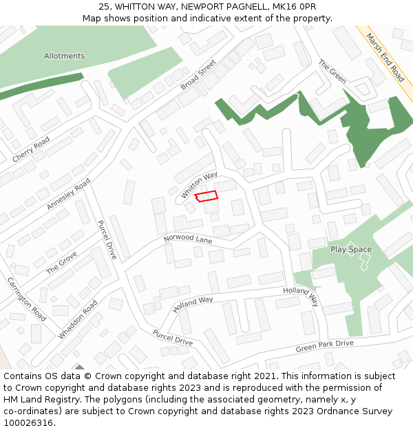 25, WHITTON WAY, NEWPORT PAGNELL, MK16 0PR: Location map and indicative extent of plot
