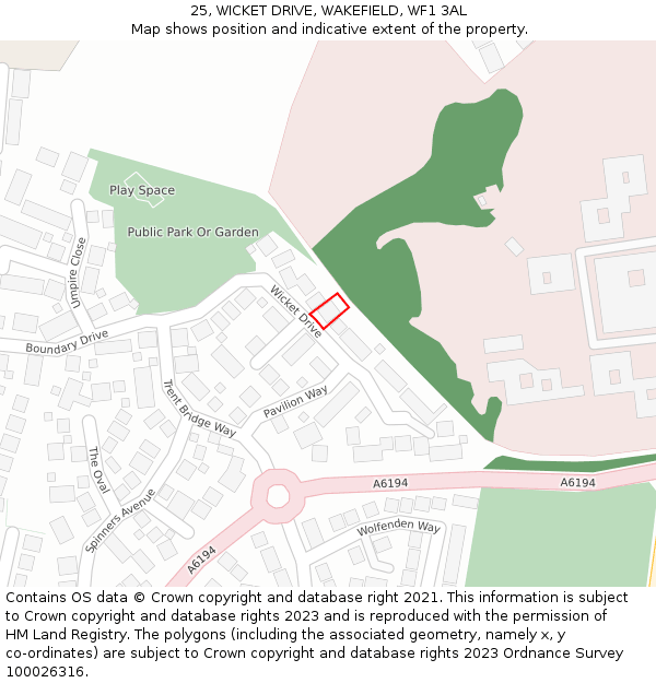 25, WICKET DRIVE, WAKEFIELD, WF1 3AL: Location map and indicative extent of plot