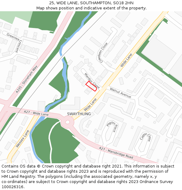 25, WIDE LANE, SOUTHAMPTON, SO18 2HN: Location map and indicative extent of plot