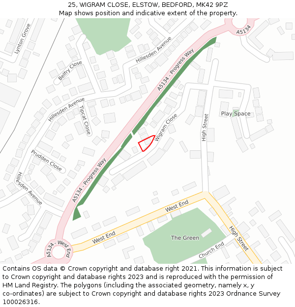 25, WIGRAM CLOSE, ELSTOW, BEDFORD, MK42 9PZ: Location map and indicative extent of plot