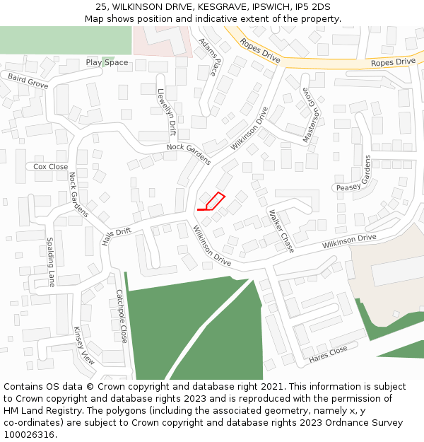 25, WILKINSON DRIVE, KESGRAVE, IPSWICH, IP5 2DS: Location map and indicative extent of plot
