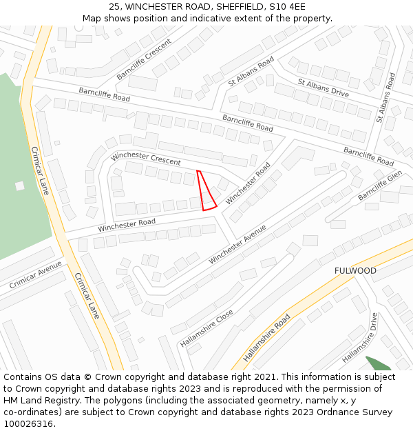 25, WINCHESTER ROAD, SHEFFIELD, S10 4EE: Location map and indicative extent of plot
