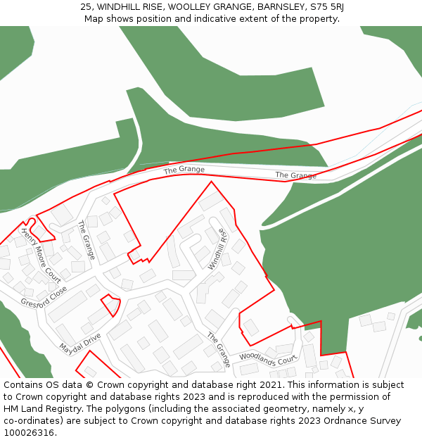 25, WINDHILL RISE, WOOLLEY GRANGE, BARNSLEY, S75 5RJ: Location map and indicative extent of plot