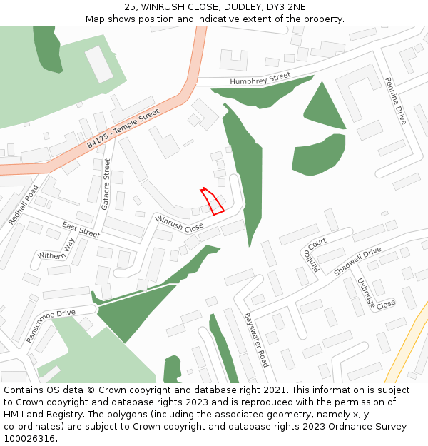 25, WINRUSH CLOSE, DUDLEY, DY3 2NE: Location map and indicative extent of plot