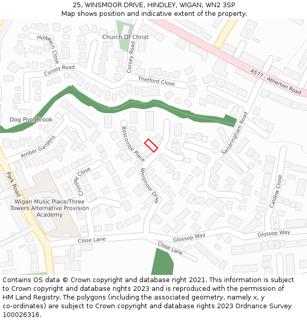 25, WINSMOOR DRIVE, HINDLEY, WIGAN, WN2 3SP: Location map and indicative extent of plot