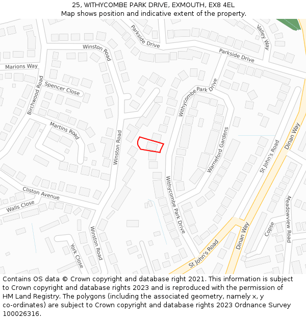 25, WITHYCOMBE PARK DRIVE, EXMOUTH, EX8 4EL: Location map and indicative extent of plot