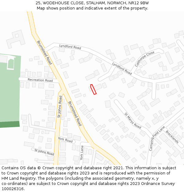 25, WODEHOUSE CLOSE, STALHAM, NORWICH, NR12 9BW: Location map and indicative extent of plot