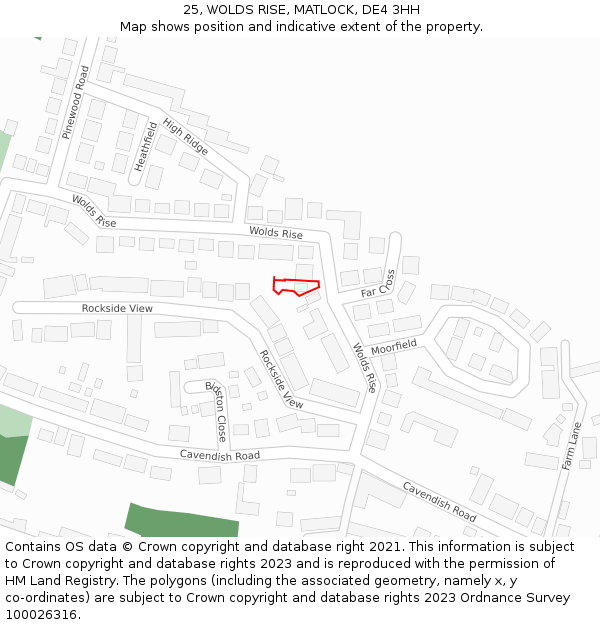 25, WOLDS RISE, MATLOCK, DE4 3HH: Location map and indicative extent of plot
