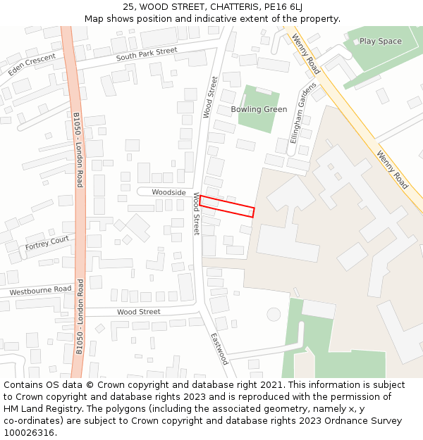25, WOOD STREET, CHATTERIS, PE16 6LJ: Location map and indicative extent of plot
