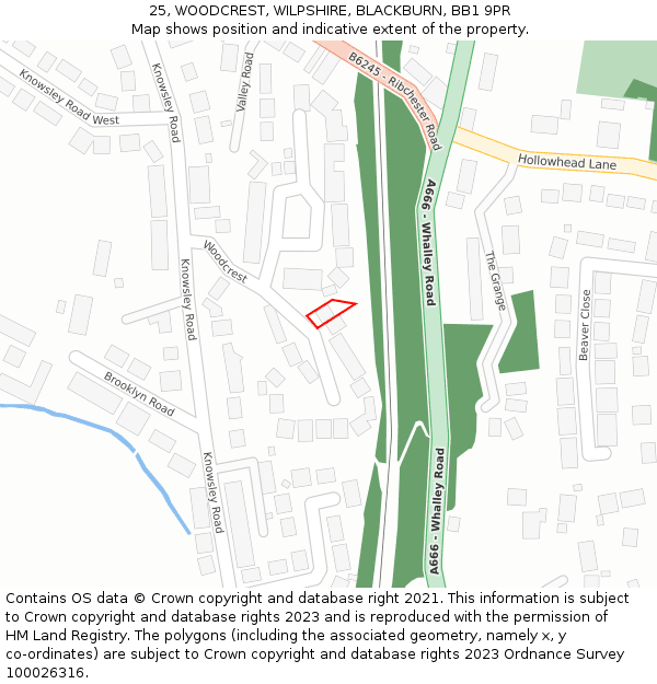 25, WOODCREST, WILPSHIRE, BLACKBURN, BB1 9PR: Location map and indicative extent of plot