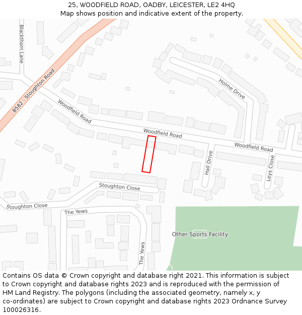 25, WOODFIELD ROAD, OADBY, LEICESTER, LE2 4HQ: Location map and indicative extent of plot