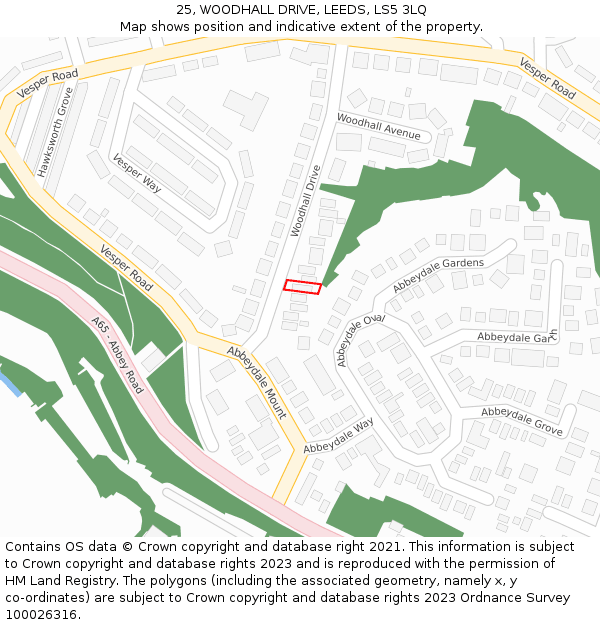 25, WOODHALL DRIVE, LEEDS, LS5 3LQ: Location map and indicative extent of plot