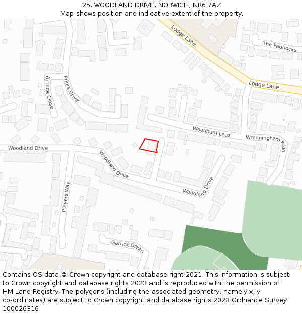 25, WOODLAND DRIVE, NORWICH, NR6 7AZ: Location map and indicative extent of plot