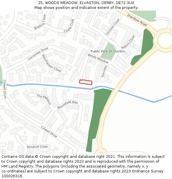 25, WOODS MEADOW, ELVASTON, DERBY, DE72 3UX: Location map and indicative extent of plot